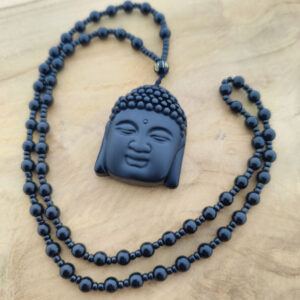Boeddha Ketting zwarte Obsidiaan geluksamulet natuursteen