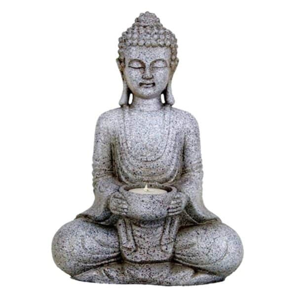 Boeddha Meditatie + waxine kaarshouder grijs
