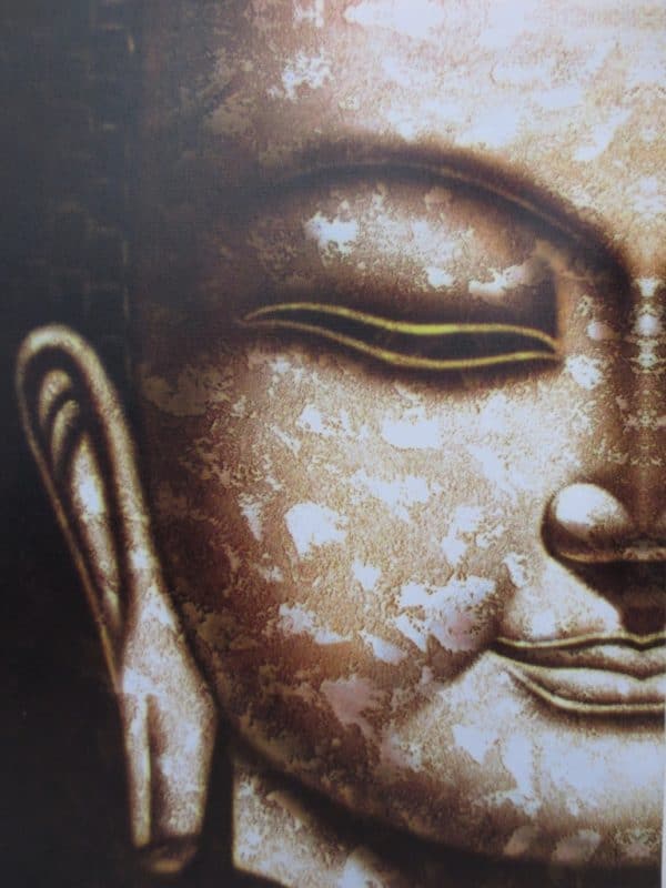 Boeddha schilderij half gezicht 50x60cm.