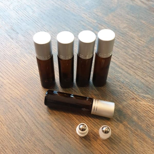 Essentiële olie roller flesjes 10ml amber bruin glas zilveren dop + rvs roller