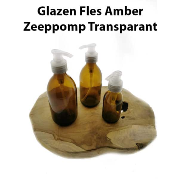 Lotion pomp fles amber bruin glas, zeeppomp 100 t/m 1000ml.
