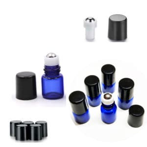 Glazen rollerflesjes 1ml blauw glas + zwarte dop, lege parfumrollers rvs roller bal (5st)