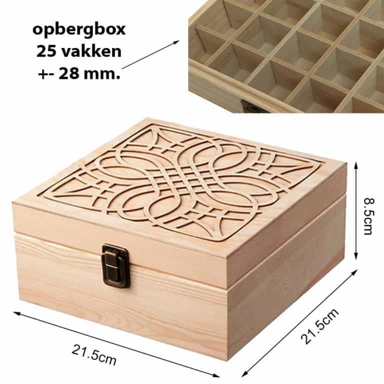 Houten opbergbox display doos 25 vakken essentiële olie flesjes