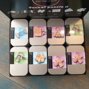 Houten pocket puzzel in blik