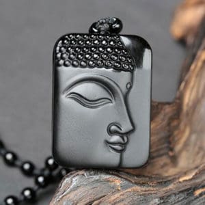 Ketting Boeddha zwarte Obsidiaan geluksamulet natuursteen