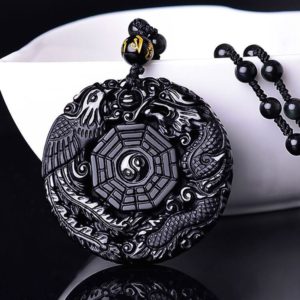 Ketting Yin Yang dragon zwarte Obsidiaan geluksamulet rond