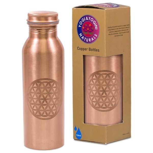 Koperen drinkfles bloem des levens geëtst
