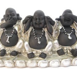 Lachende Boeddha horen zien zwijgen set zilver/zwart