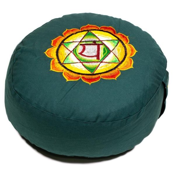 Meditatiekussen groen 4e chakra Anahata geborduurd