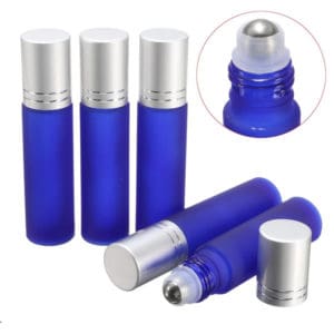 Parfumroller fles blauw glas 10ml – Essentiële olie rollerflesjes rvs roller (5 stuks)