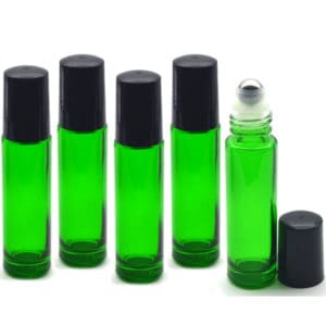 Parfumroller fles groen glas 10ml – Essentiële olie rollerflesjes rvs roller (5 stuks)