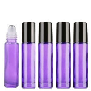 Parfumroller fles paars glas 10ml – Essentiële olie rollerflesjes rvs roller (5 stuks)