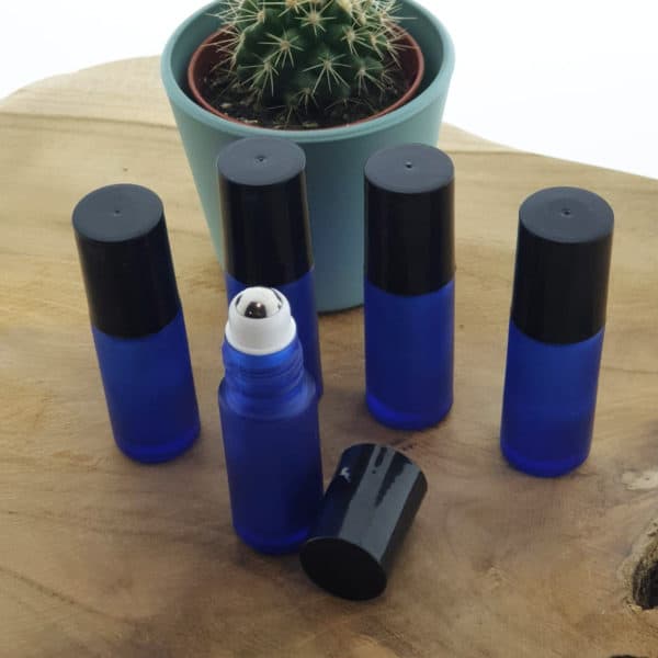 Rollerflesjes blauw glas 5ml parfumroller essentiële olie + rvs roller inzet