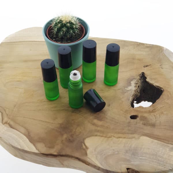 Rollerflesjes groen glas 5ml parfumroller essentiële olie + rvs roller inzet