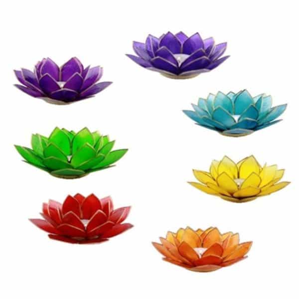 Set sfeerlichten Lotus chakra's zilverrand (7 stuks)