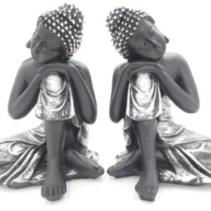 Slapende Boeddha zilver/zwart 16 cm