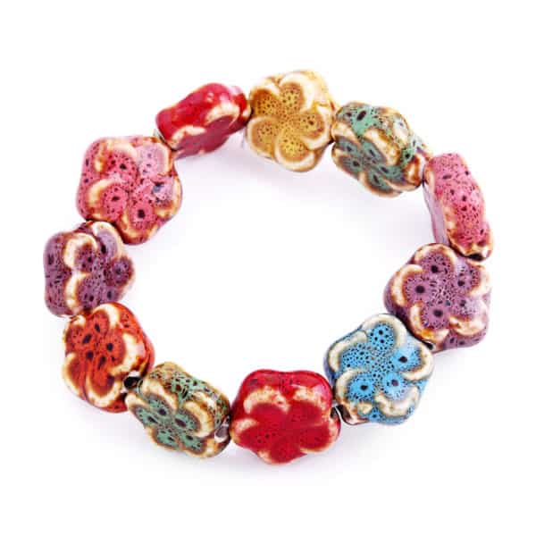 Stenen armband bloem multicolor keramiek