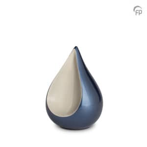 Urn Traan klein Blauw Zilver Metaal Teardrop 0,70 Liter